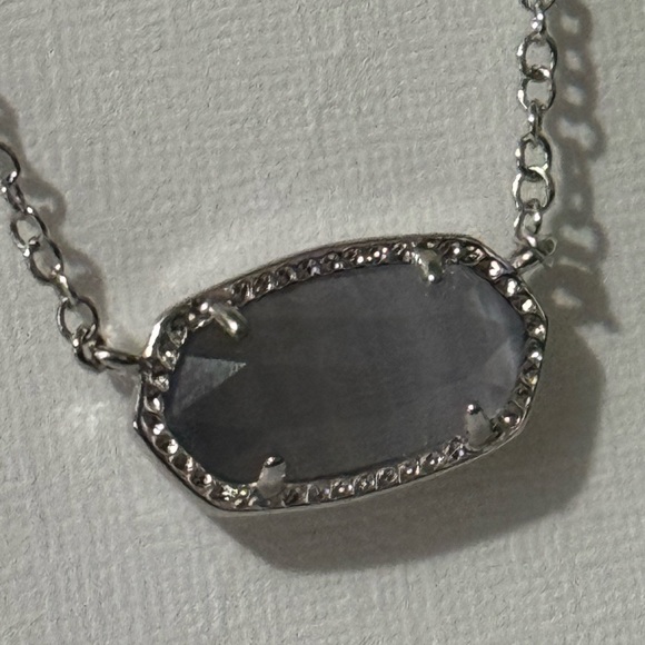 NWT-Kendra Scott “Elisa” Pendant Necklace- Silver Rhodium-Anthracite Gray Stone - Picture 7 of 17